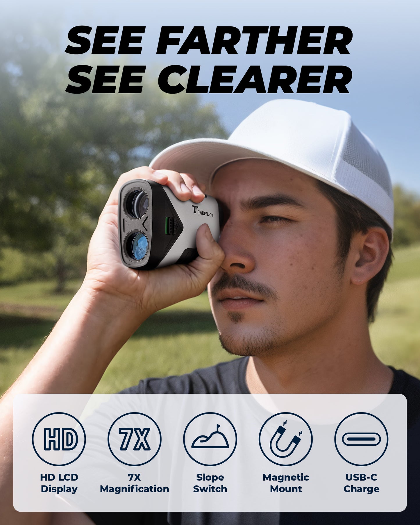 TAKENJOY 1200Yards Golf Rangefinder,   7X Magnification Accuracy for Golfing/Hunting, Rechargeable Range Finder with Slope Compensation